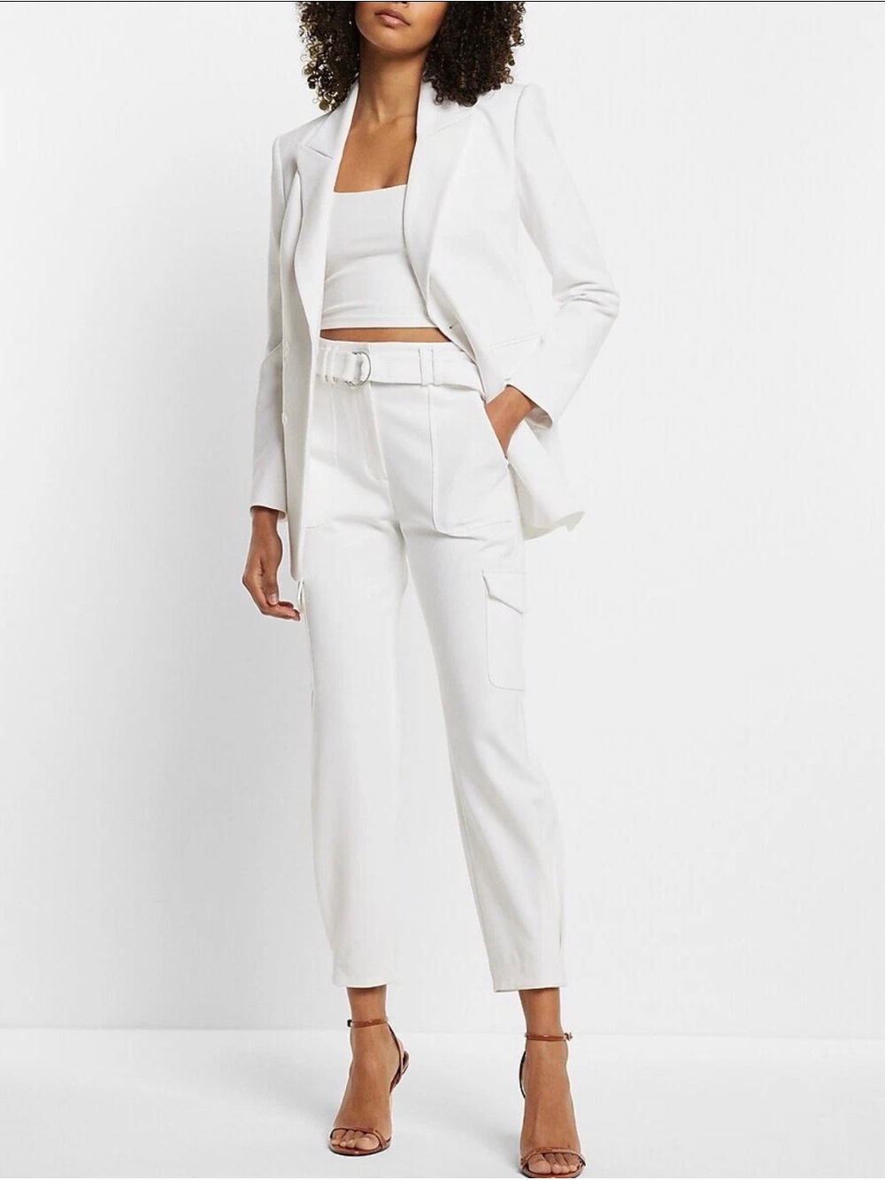 🔥 $98 EXPRESS SUPER HIGH WAISTED BELTED CARGO PANTS SZ 6R 🔥